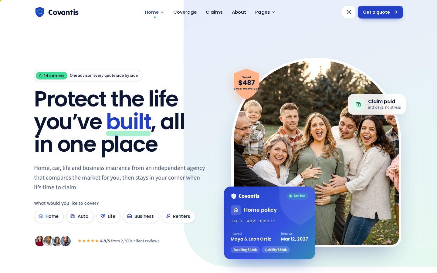 Covantis home page preview